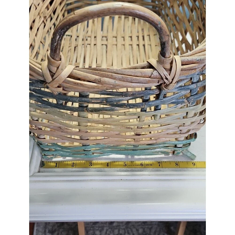 Woven Natural and Pastel Rectangular Storage Basket Set